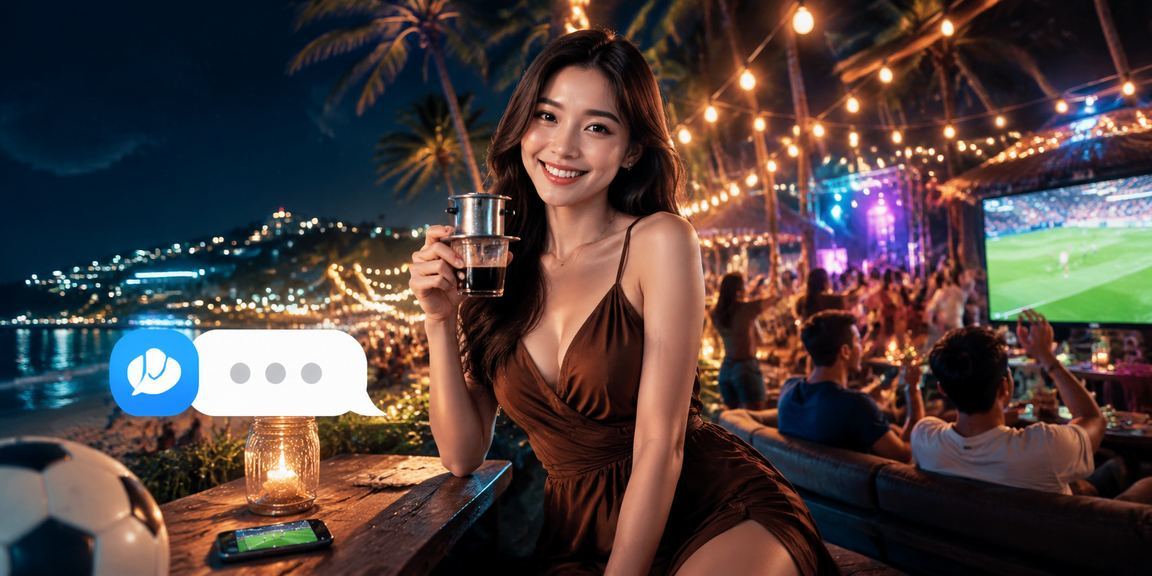 Người dùng tại Phú Quốc thưởng thức cà phê và đặt cược thể thao trên điện thoại
